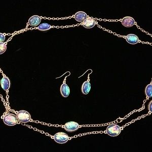 Iridescent Blue Necklace and Earring Set